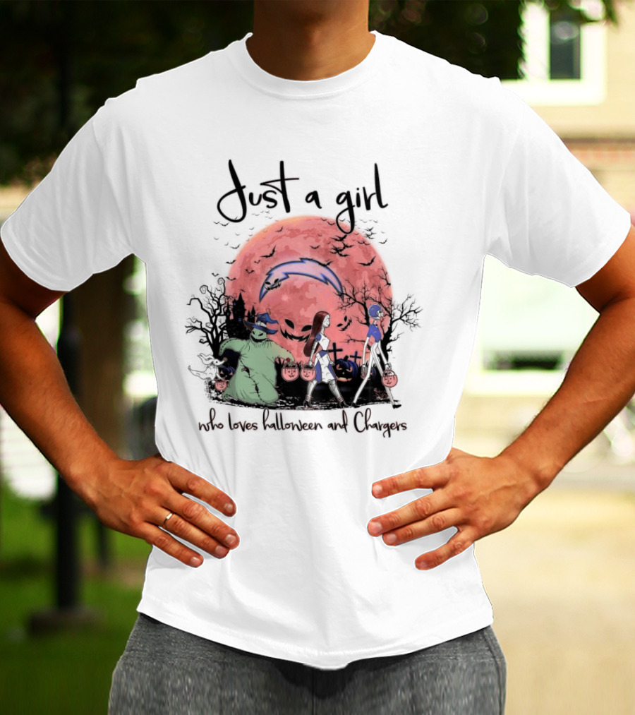 Just A Girl Who Loves Halloween And Chargers T-Shirt