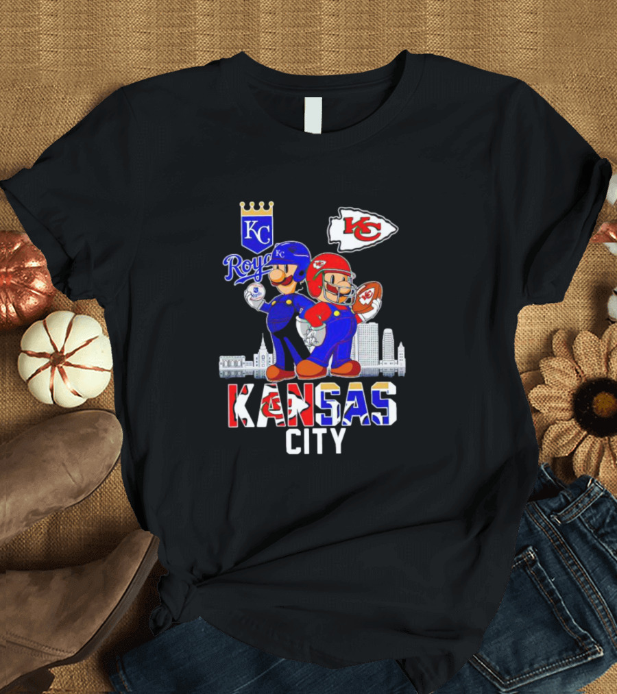Kansas City Royals Chiefs Mario Bros Skyline T-Shirt