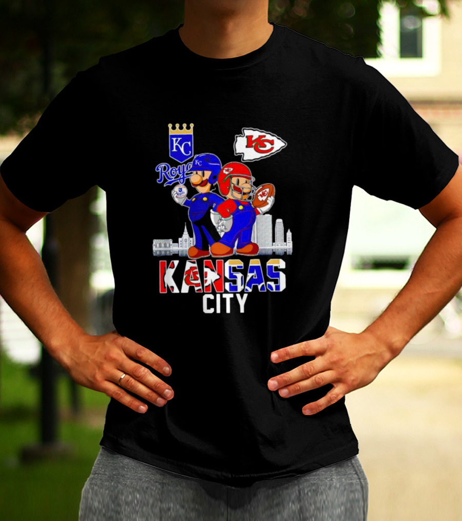 Kansas City Royals Chiefs Mario Bros Skyline T-Shirt