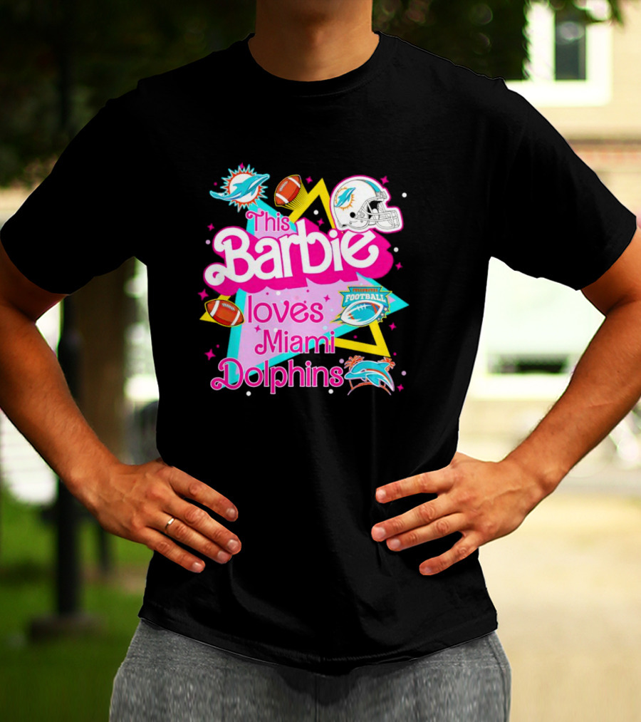 This Barbie Loves Miami Dolphins Football With Helmets And Footballs T-Shirt