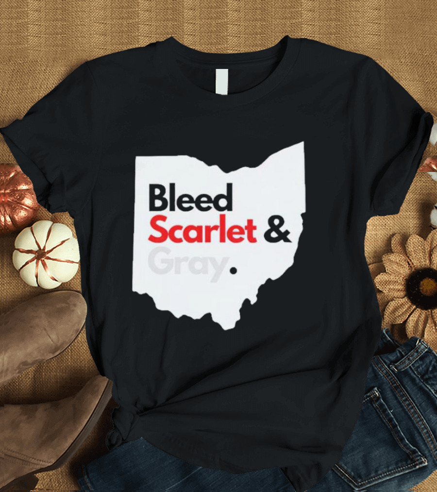 Ohio State Buckeyes Bleed Scarlet And Gray Map T-Shirt