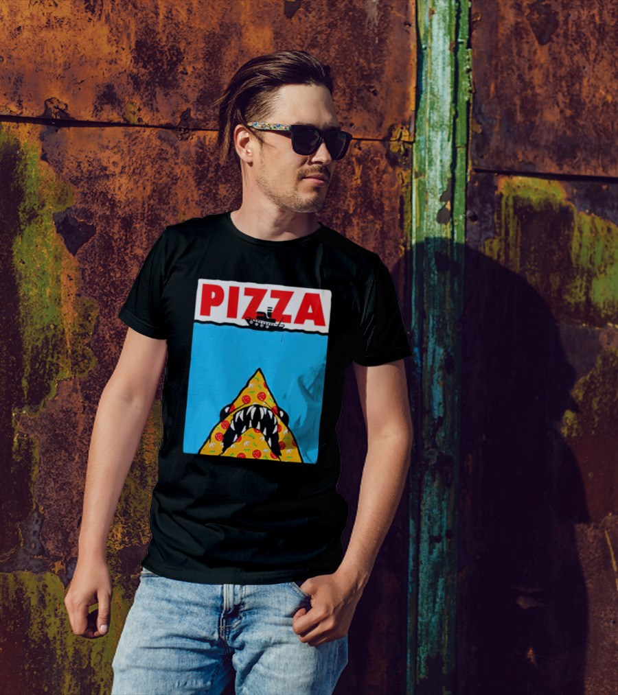 Pizza Slice Jaws Parody With Boat And Ocean T-Shirt