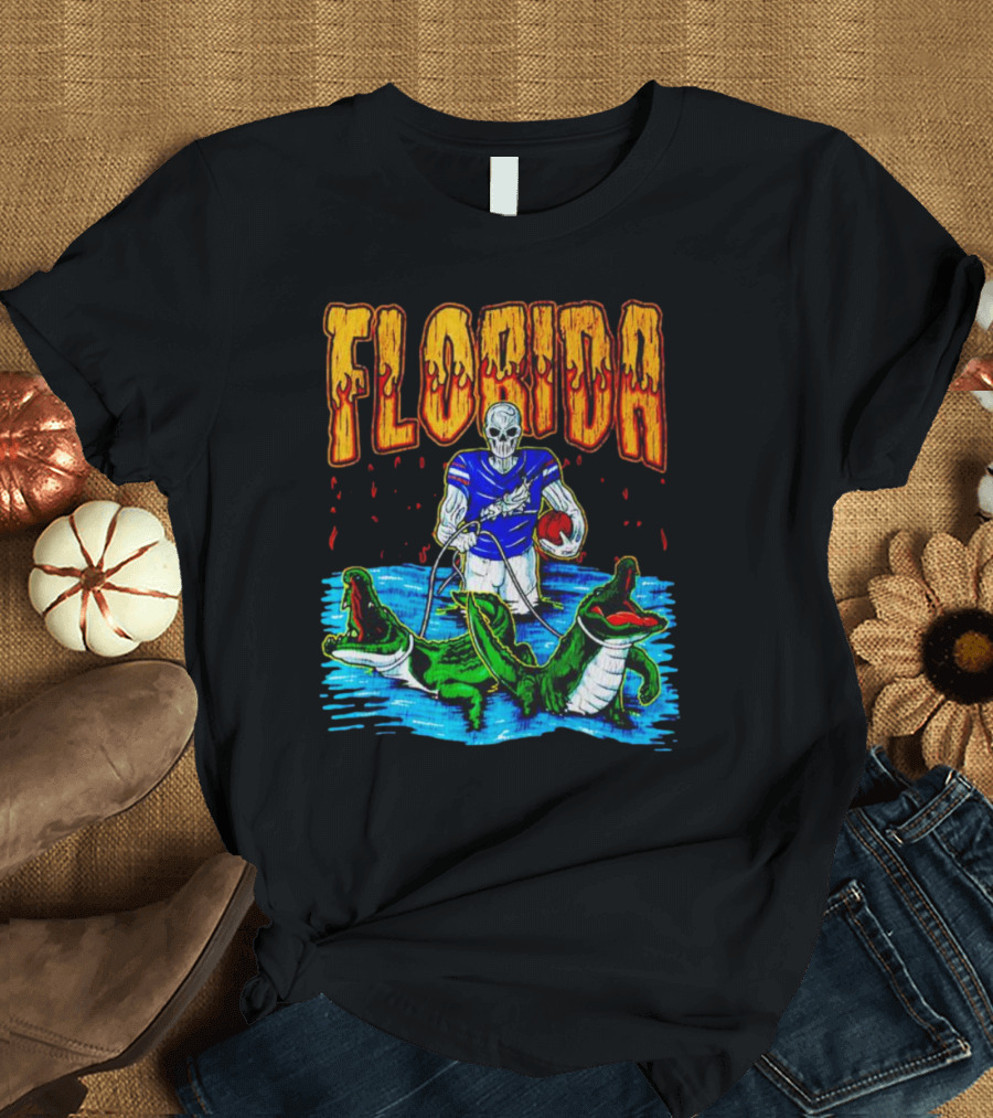 Florida Skeleton Football With Gators T-Shirt