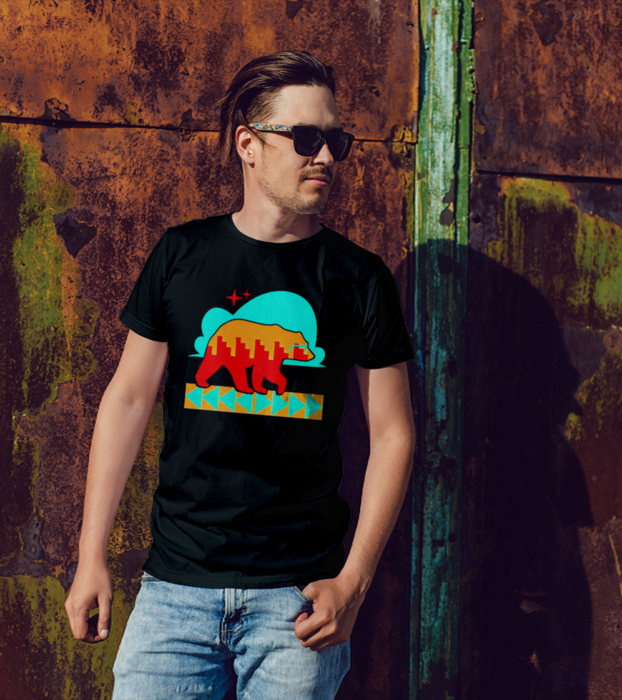 Bear Forward Movement Urban Silhouette Retro Pastel Geometric Path T-Shirt
