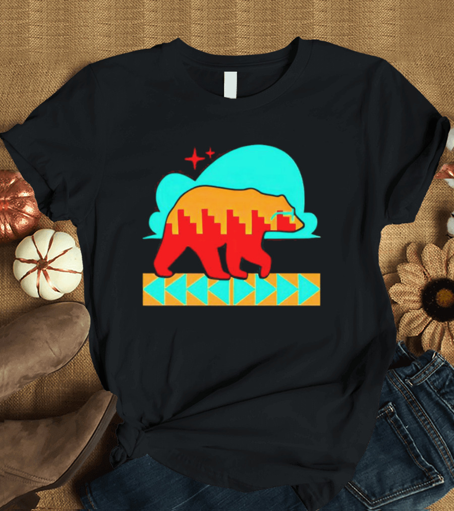 Bear Forward Movement Urban Silhouette Retro Pastel Geometric Path T-Shirt