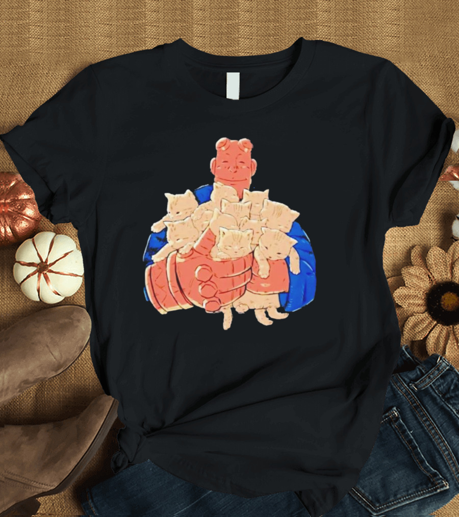 Best Cat Dad Ever Hugging Kittens With Red Hand Character T-Shirt