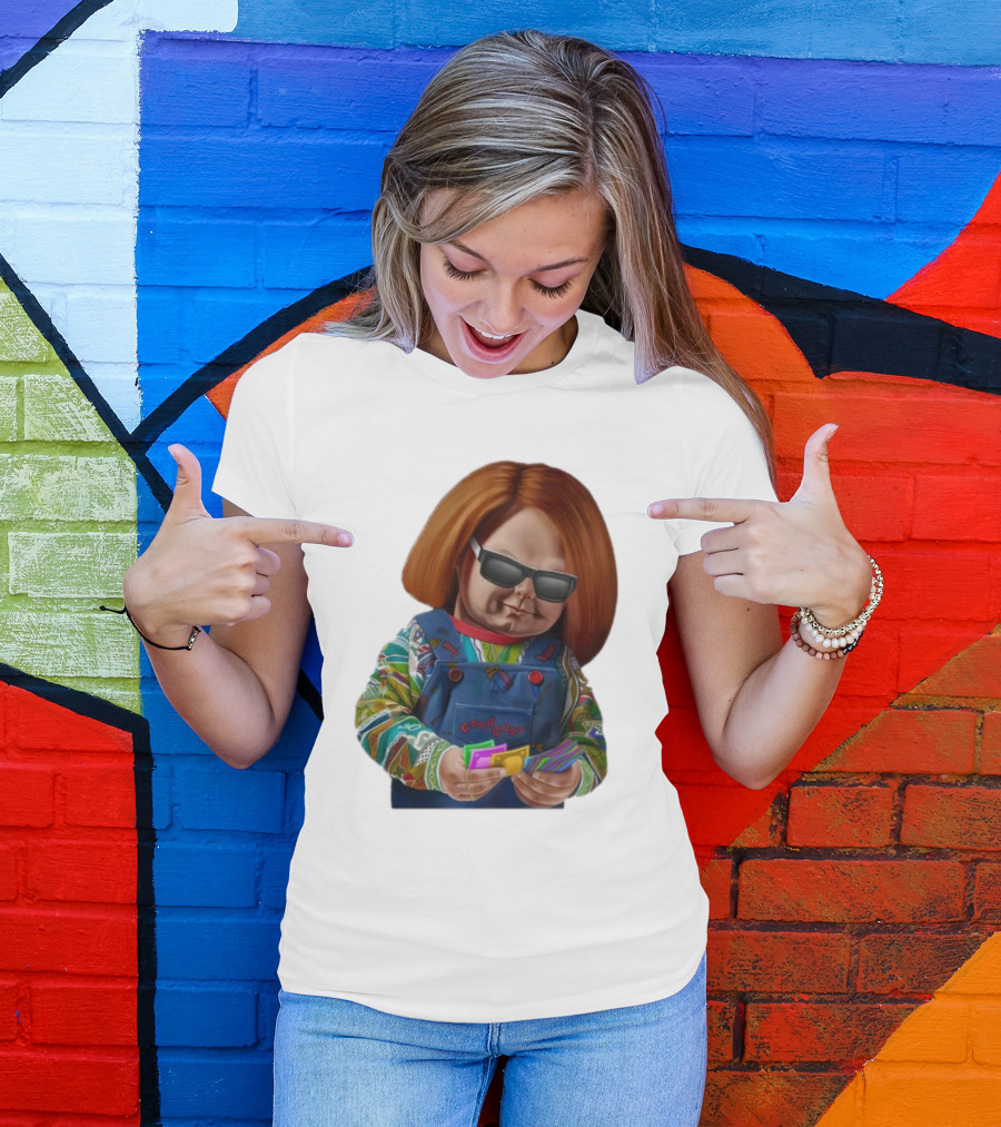 Chucky Good Guys Child’s Play Halloween Icon With Sunglasses And Cards T-Shirt