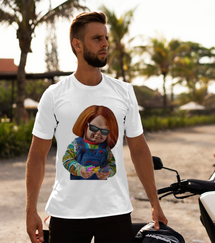 Chucky Good Guys Child’s Play Halloween Icon With Sunglasses And Cards T-Shirt