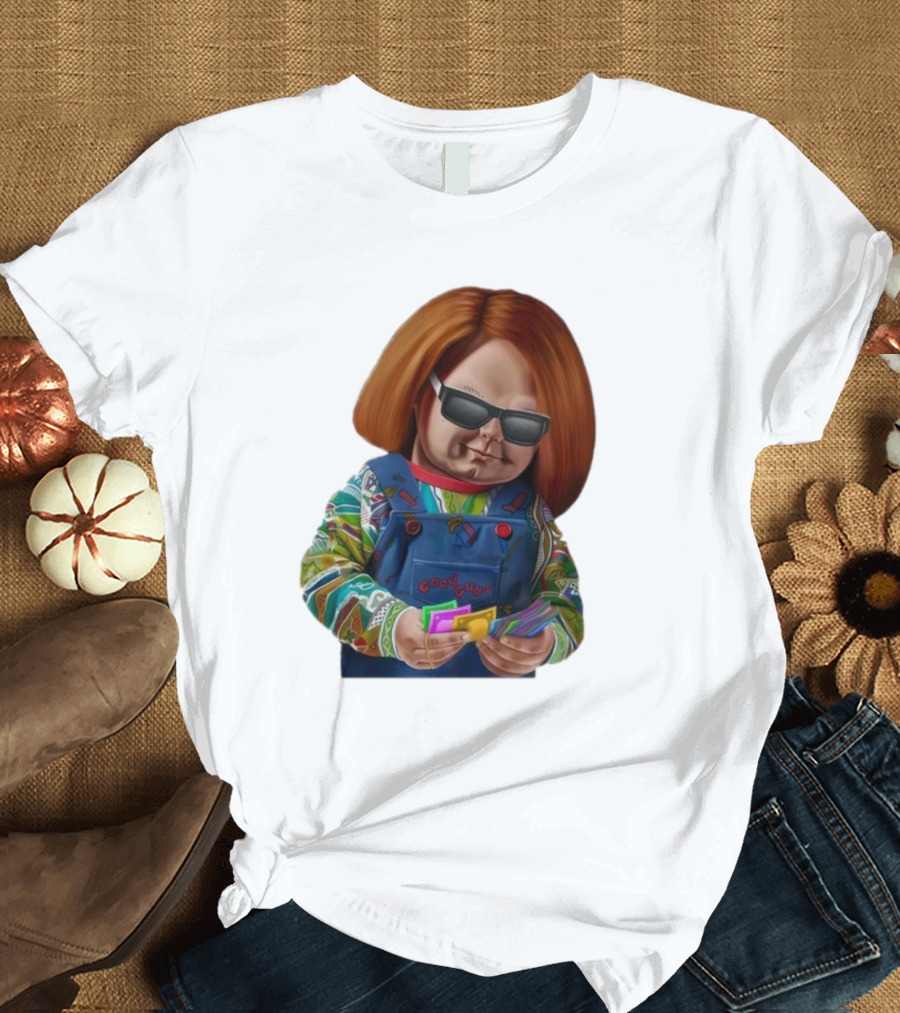 Chucky Good Guys Child’s Play Halloween Icon With Sunglasses And Cards T-Shirt