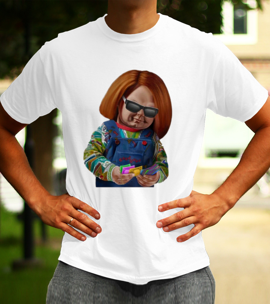 Chucky Good Guys Child’s Play Halloween Icon With Sunglasses And Cards T-Shirt
