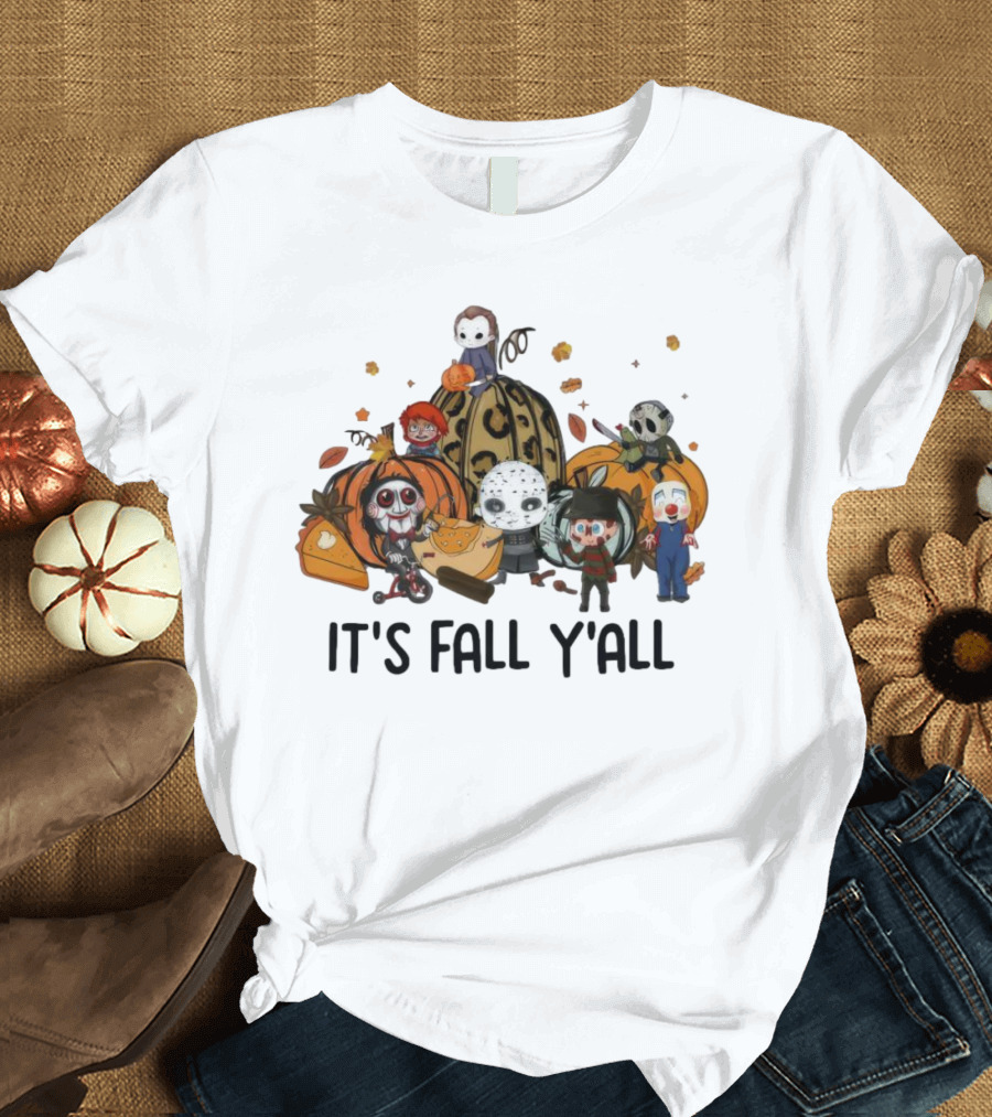 Horror Characters It's Fall Y'all Halloween T-Shirt