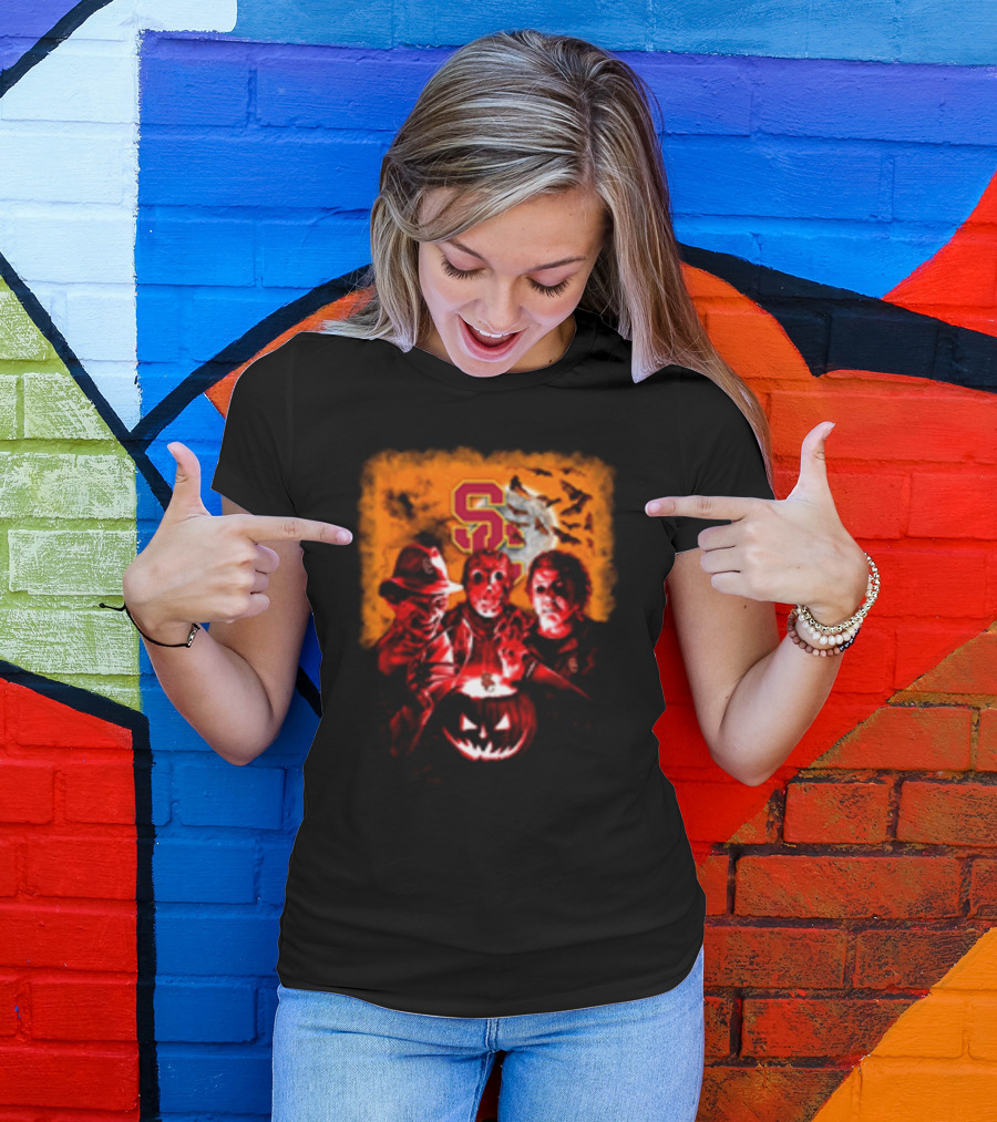 USC Trojans Halloween Freddy Krueger Jason Voorhees Michael Myers Horror Movies T-Shirt