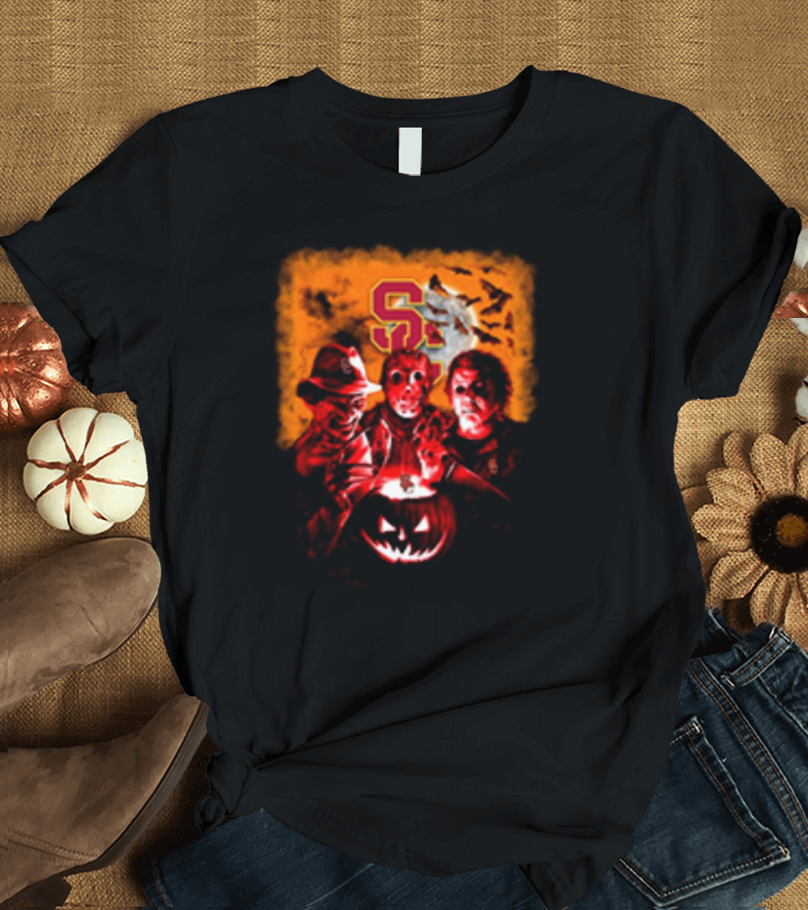USC Trojans Halloween Freddy Krueger Jason Voorhees Michael Myers Horror Movies T-Shirt
