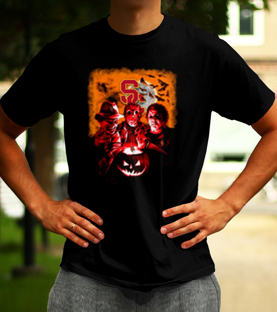 USC Trojans Halloween Freddy Krueger Jason Voorhees Michael Myers Horror Movies T-Shirt