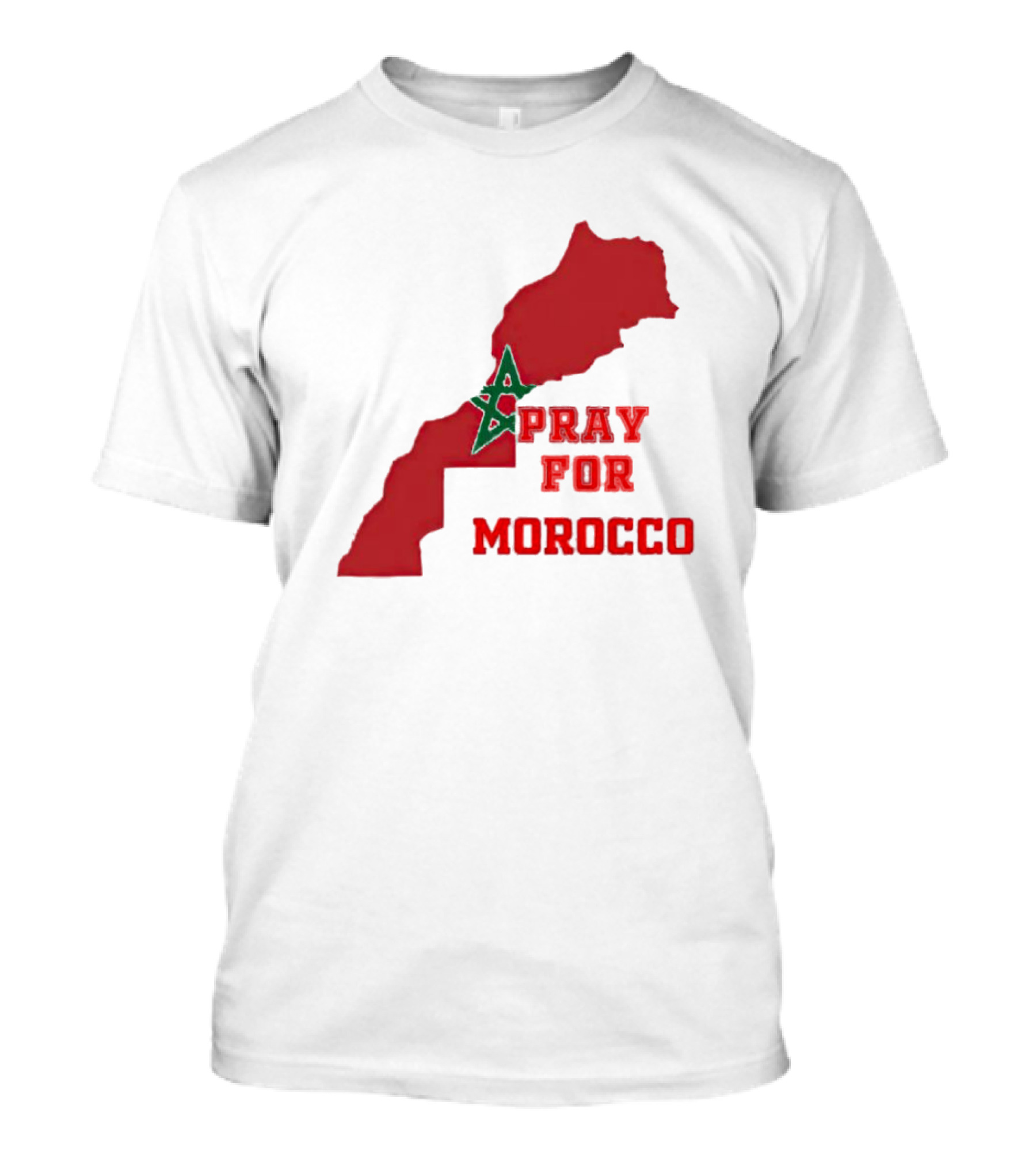 Pray For Morocco Map With Green Star And Red T-Shirt