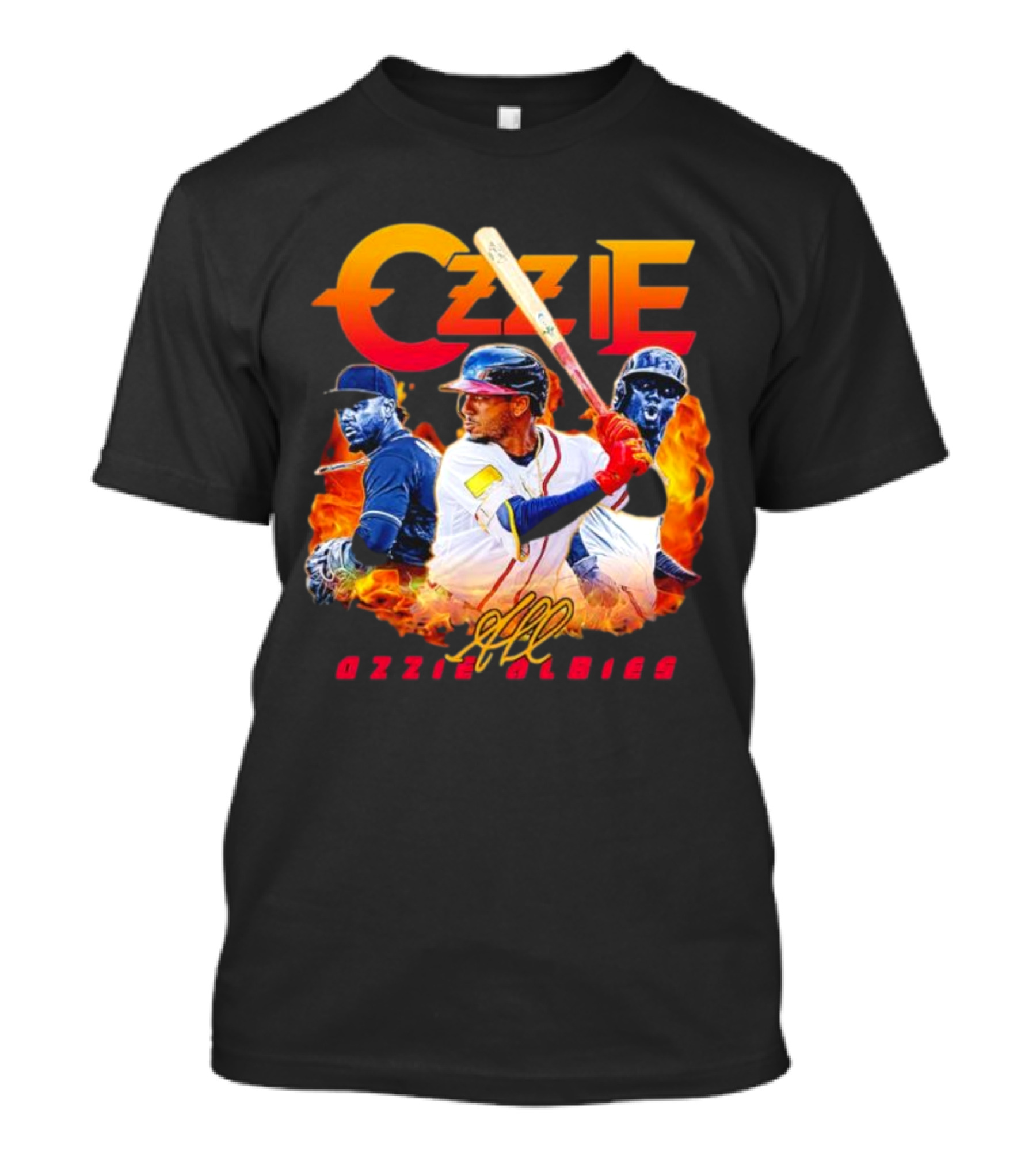 Ozzie Albies MLB Flame Graphic With Signature T-Shirt