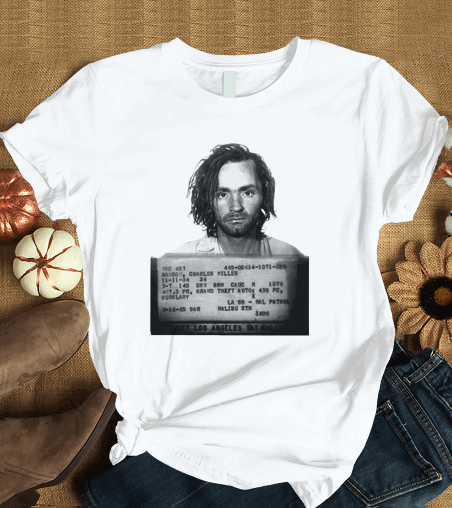 Charles Manson Mugshot Los Angeles Police Department Booking 1969 T-Shirt