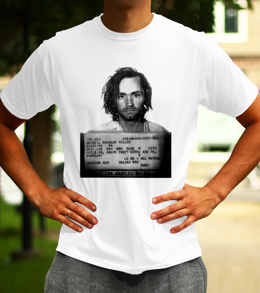 Charles Manson Mugshot Los Angeles Police Department Booking 1969 T-Shirt