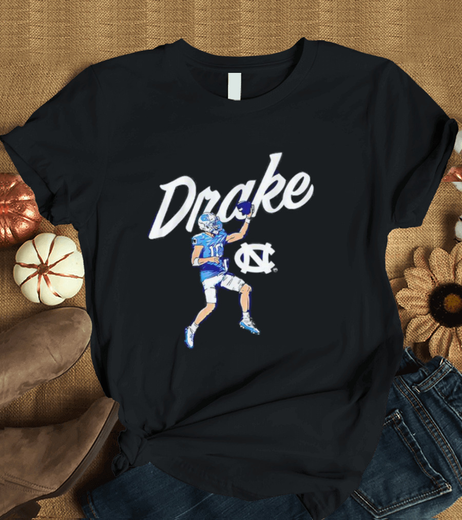 Drake Maye UNC Finger Roll Football Action T-Shirt