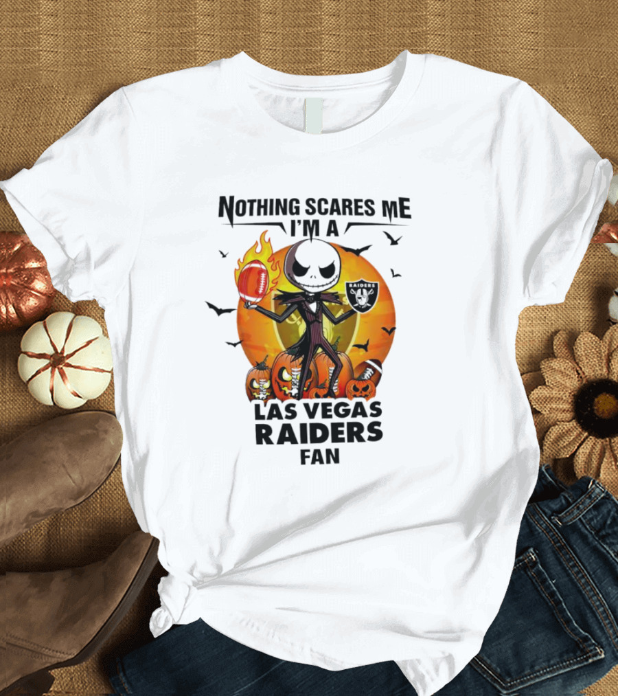 Nothing Scares Me I'm A Las Vegas Raiders Fan Halloween Jack Skellington Pumpkins T-Shirt
