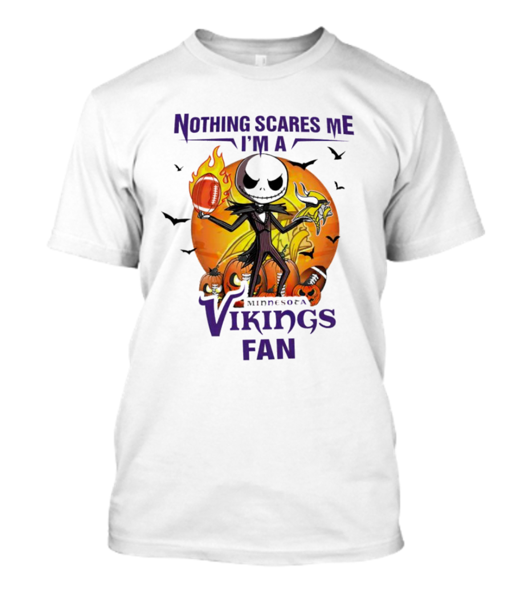 Nothing Scares Me I'm A Minnesota Vikings Fan Jack Skellington Halloween T-Shirt