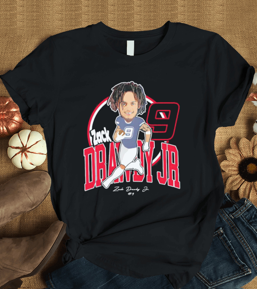 Zack Drawdy Jr Running Caricature #9 Signature Football T-Shirt