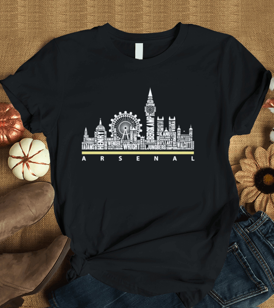Arsenal Player Names London Skyline Wright Henry Bergkamp Vieira Walcott Adams Wright Simpson T-Shirt