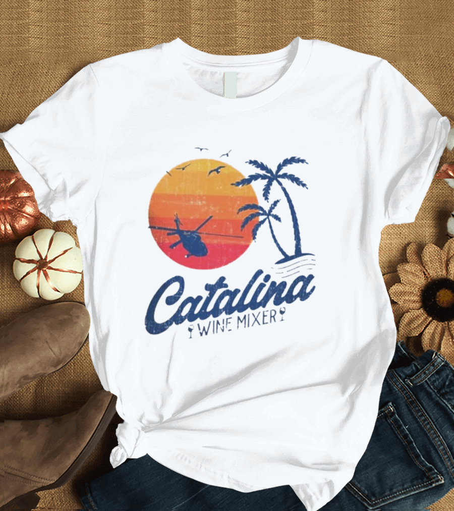 Catalina Wine Mixer Helicopter Sunset Palm Trees T-Shirt