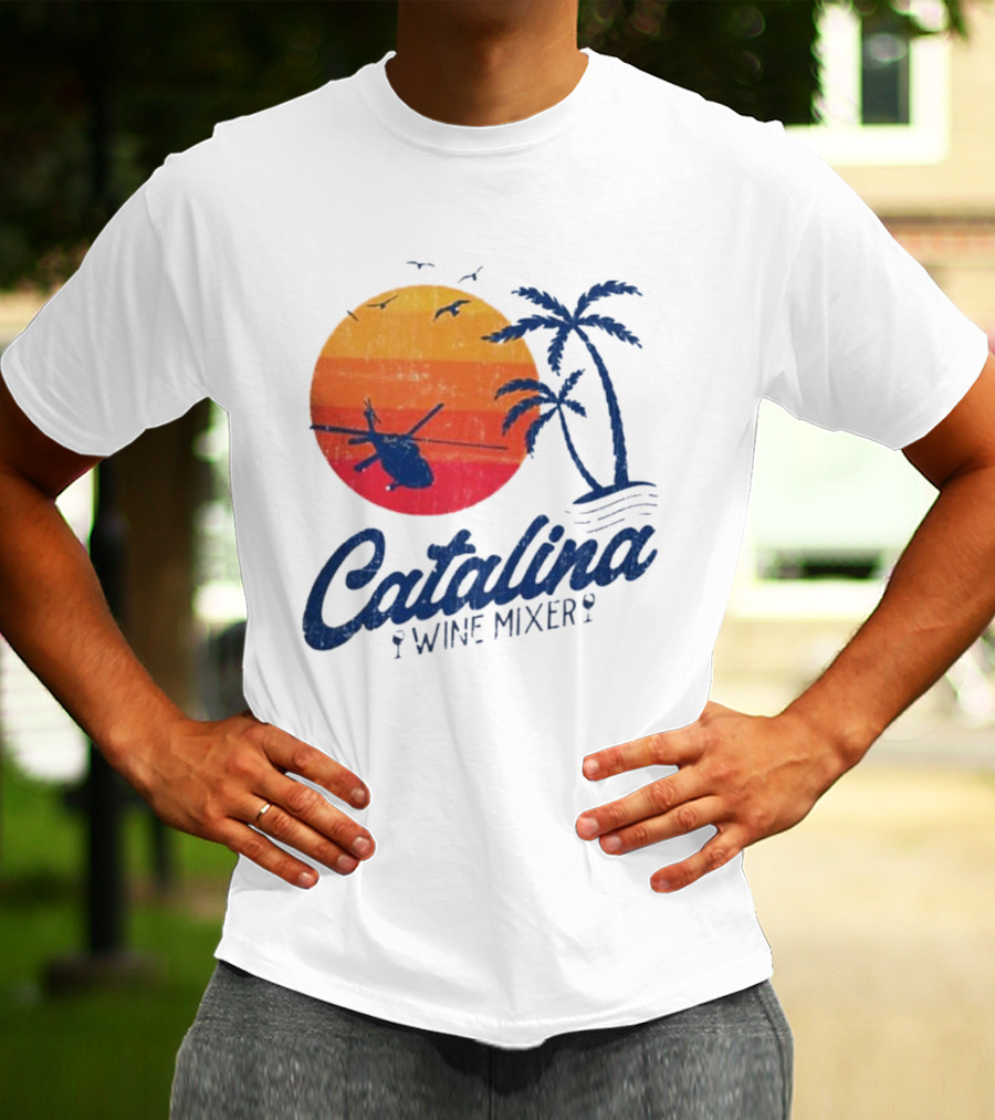 Catalina Wine Mixer Helicopter Sunset Palm Trees T-Shirt