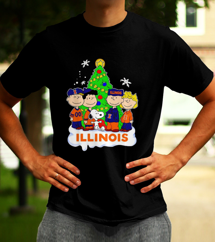 Peanuts Characters Illinois Christmas Tree With Snoopy And Festive Decorations T-Shirt
