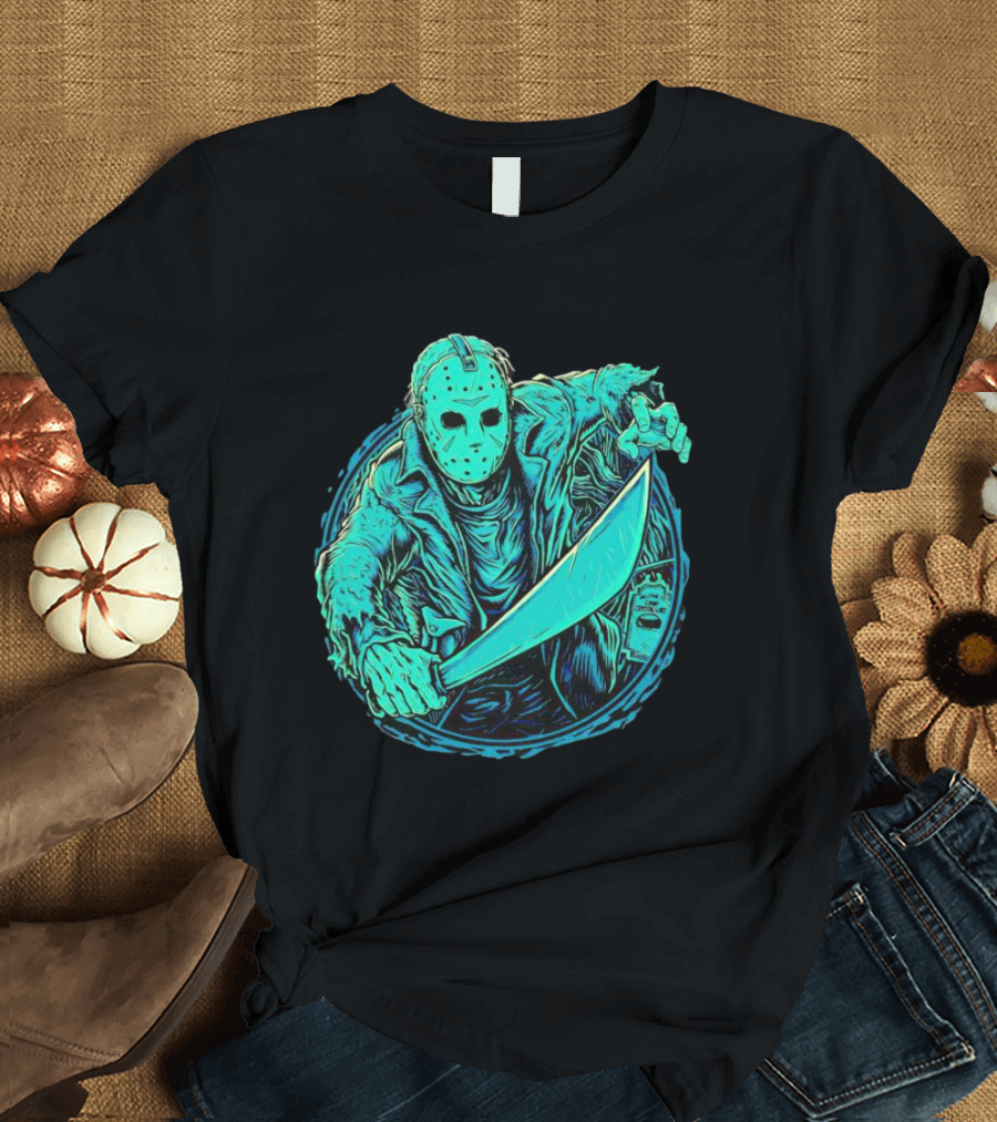 The Crystal Lake Slasher Jason Voorhees Mask And Machete T-Shirt