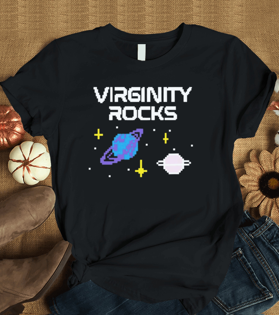 Virginity Rocks Pixel Space Planets And Stars T-Shirt