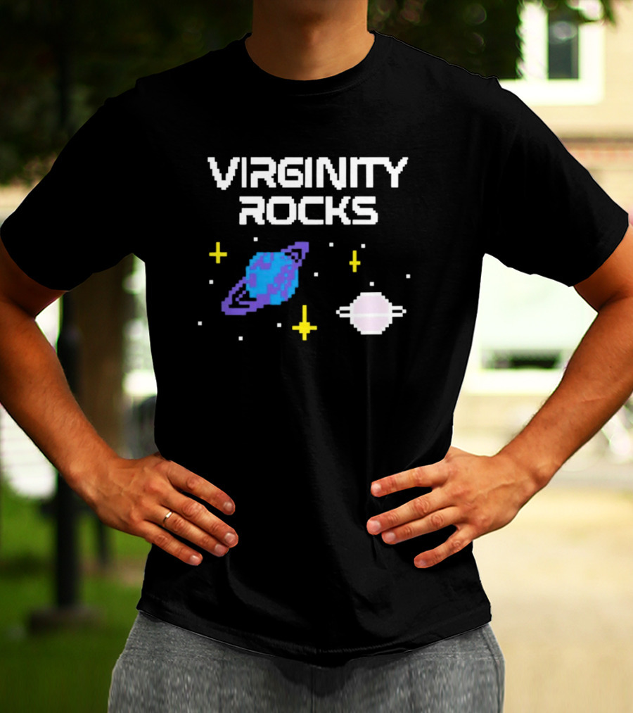 Virginity Rocks Pixel Space Planets And Stars T-Shirt