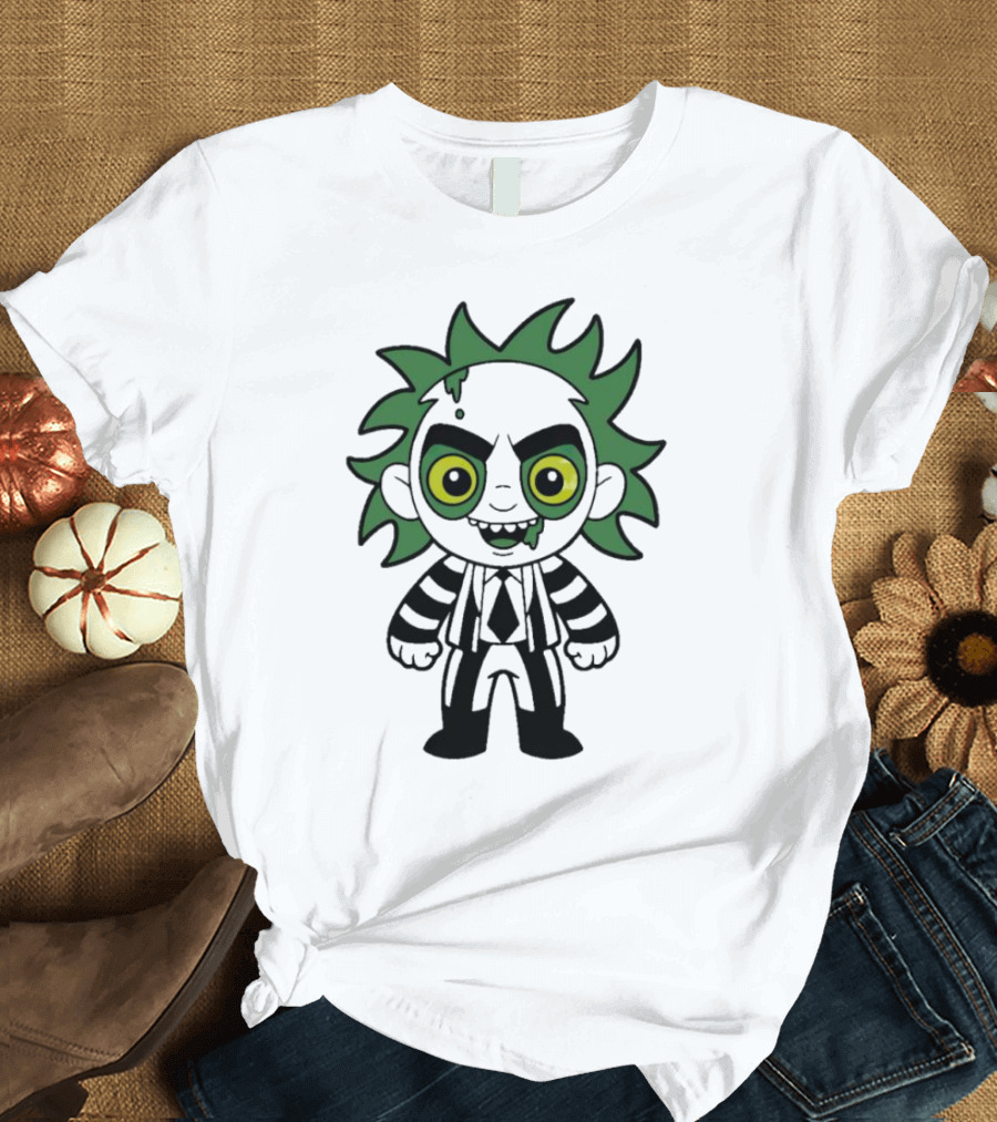 Beetlejuice Chibi Halloween Creepy Green Hair Character T-Shirt