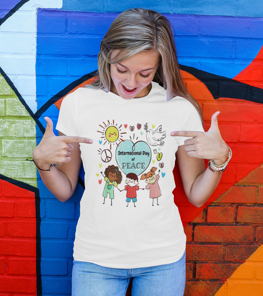 International Day Of Peace Children Hearts Dove Sun T-Shirt