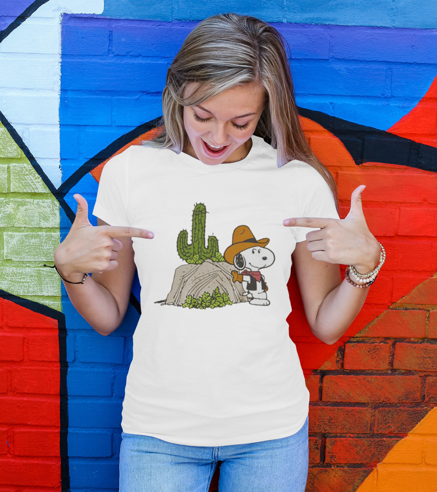 Cowboy Snoopy And Cactus Desert Scene T-Shirt