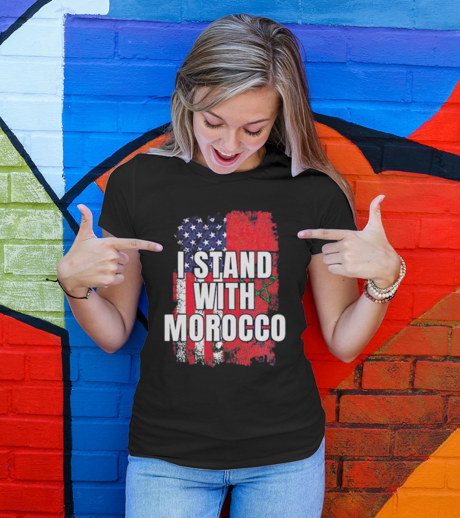 I Stand With Morocco American Flag Moroccan Flag T-Shirt