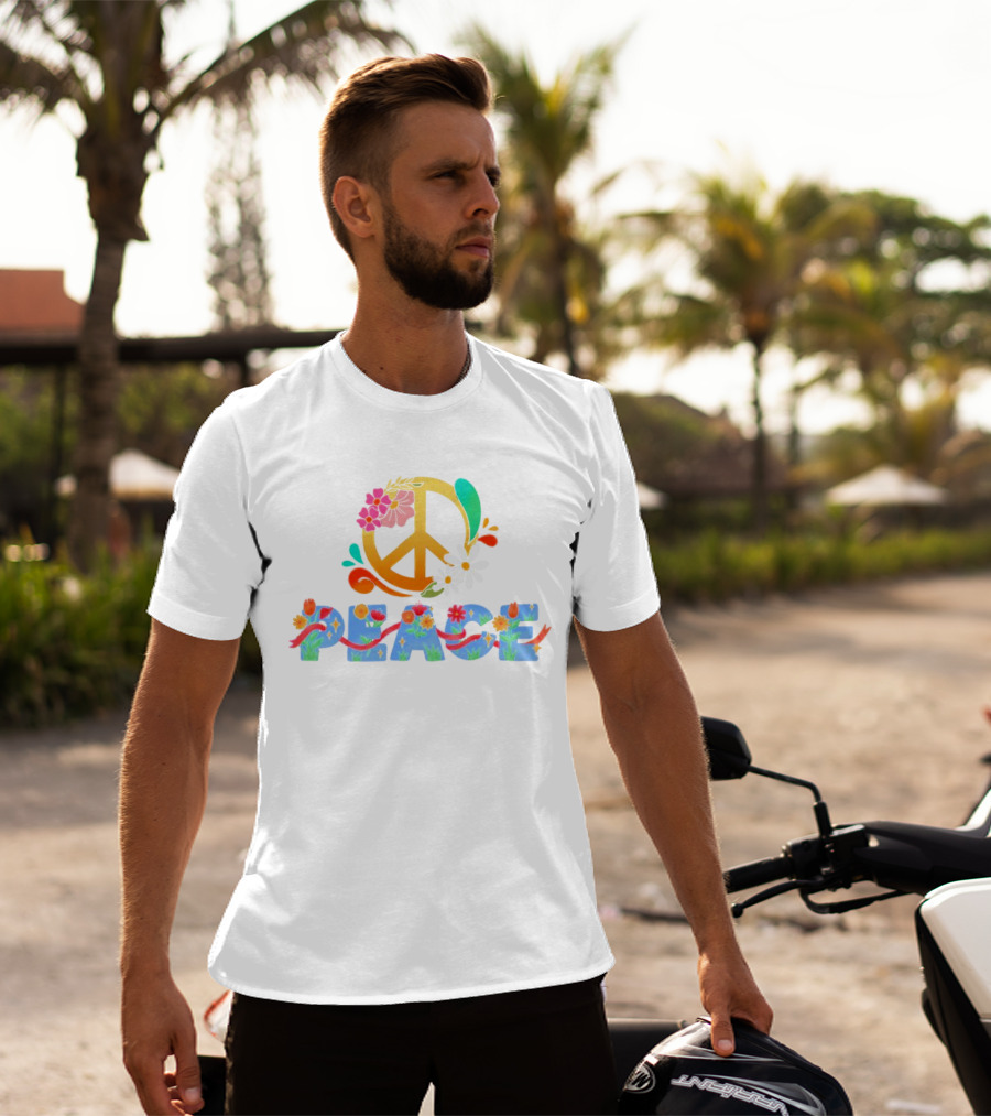 Peace Sign With Flower And Colorful Floral Lettering For International Day Of Peace T-Shirt