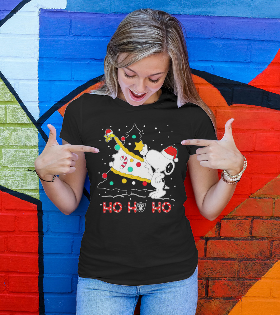 Snoopy Woodstock Las Vegas Raiders Christmas Ho Ho Ho T-Shirt