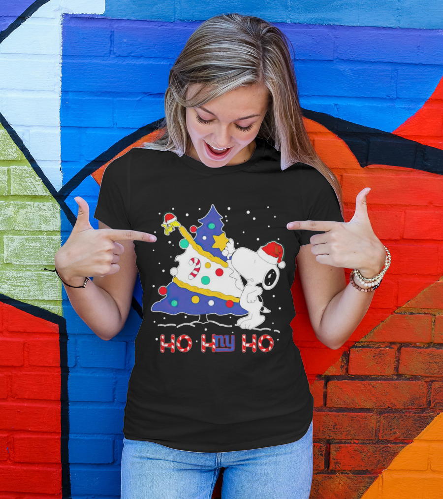 Snoopy Woodstock Christmas Tree Ho Ho Ho New York Giants T-Shirt