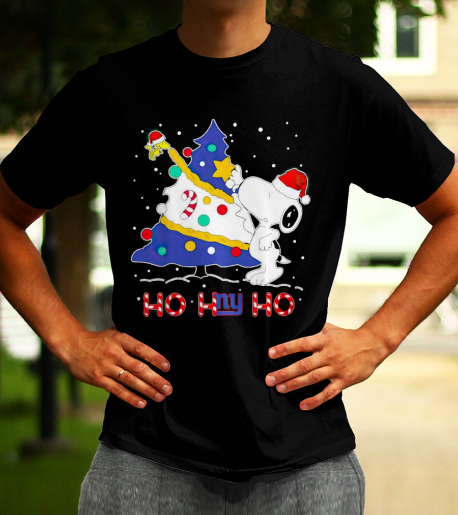Snoopy Woodstock Christmas Tree Ho Ho Ho New York Giants T-Shirt