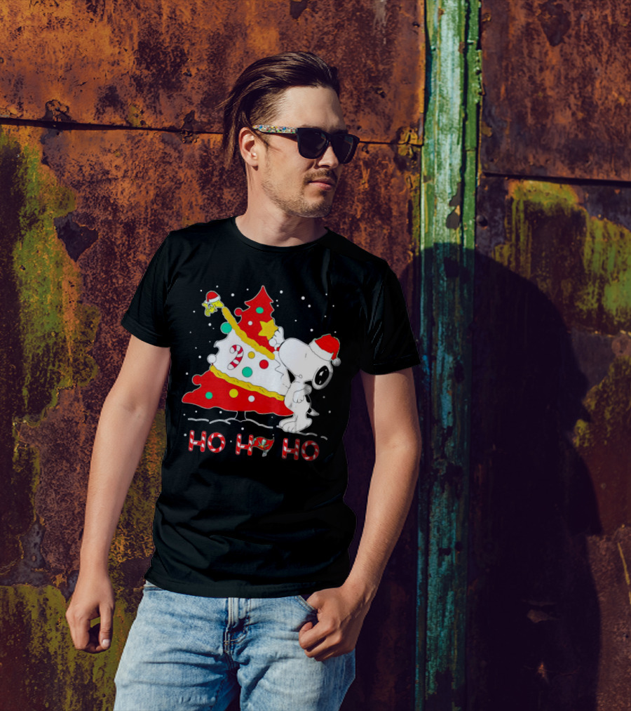 Snoopy And Woodstock Ho Ho Ho Christmas Tampa Bay Buccaneers T-Shirt