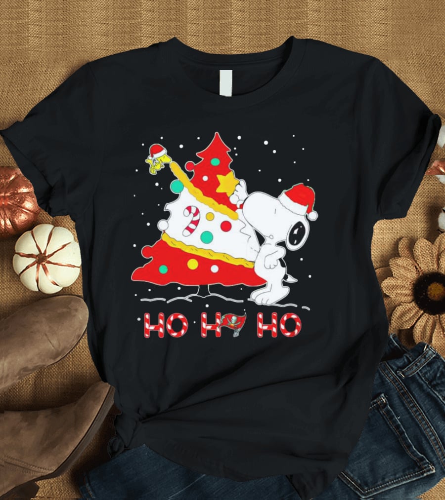 Snoopy And Woodstock Ho Ho Ho Christmas Tampa Bay Buccaneers T-Shirt