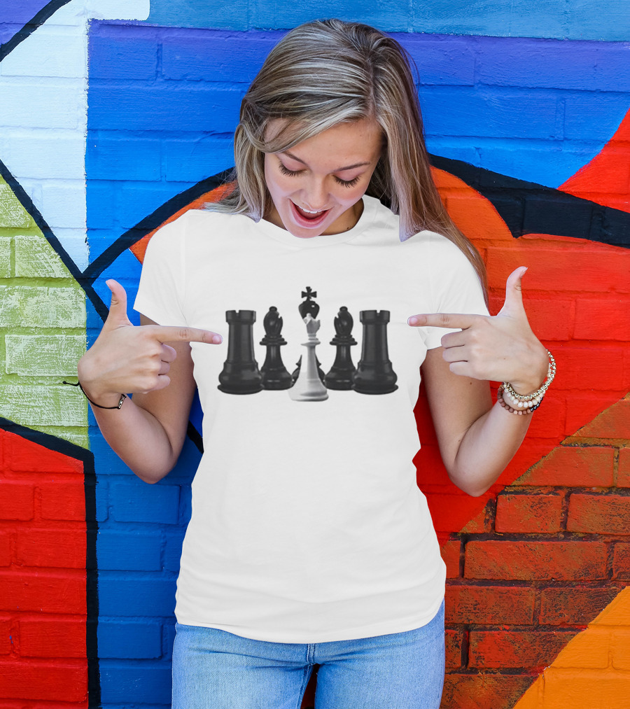 The Chess Grandmaster White King Surrounded By Black Rooks And Bishops T-Shirt