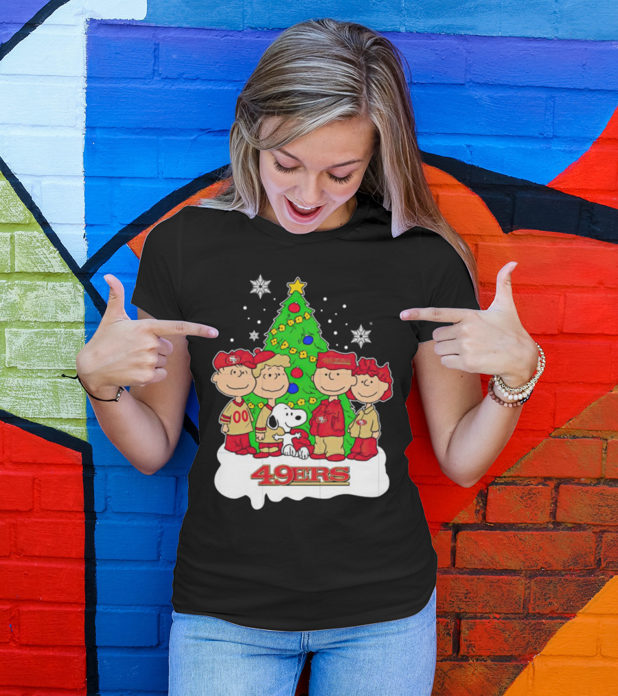 Peanuts Characters Christmas San Francisco 49ers Tree Snoopy Charlie Brown T-Shirt