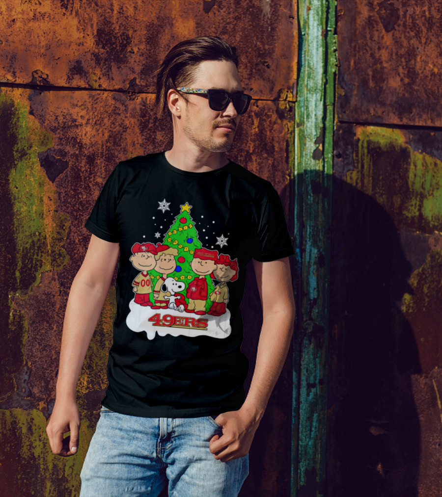 Peanuts Characters Christmas San Francisco 49ers Tree Snoopy Charlie Brown T-Shirt