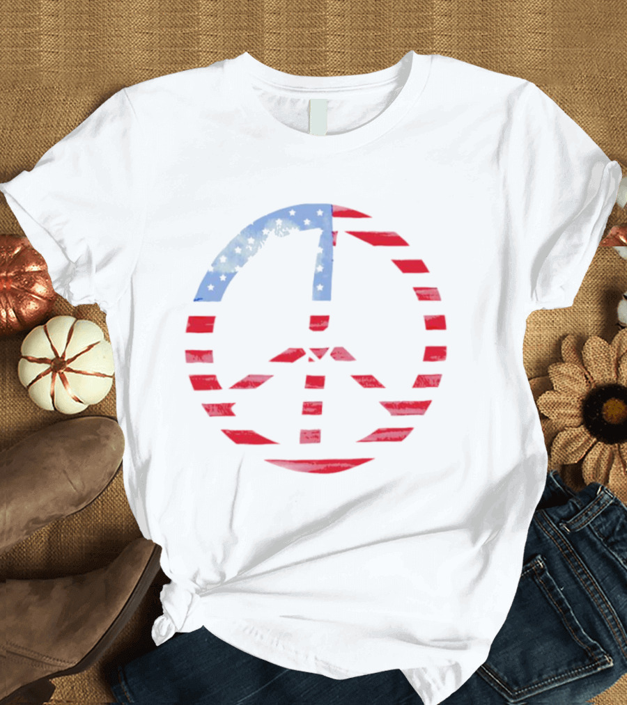USA Flag Peace Symbol T-Shirt