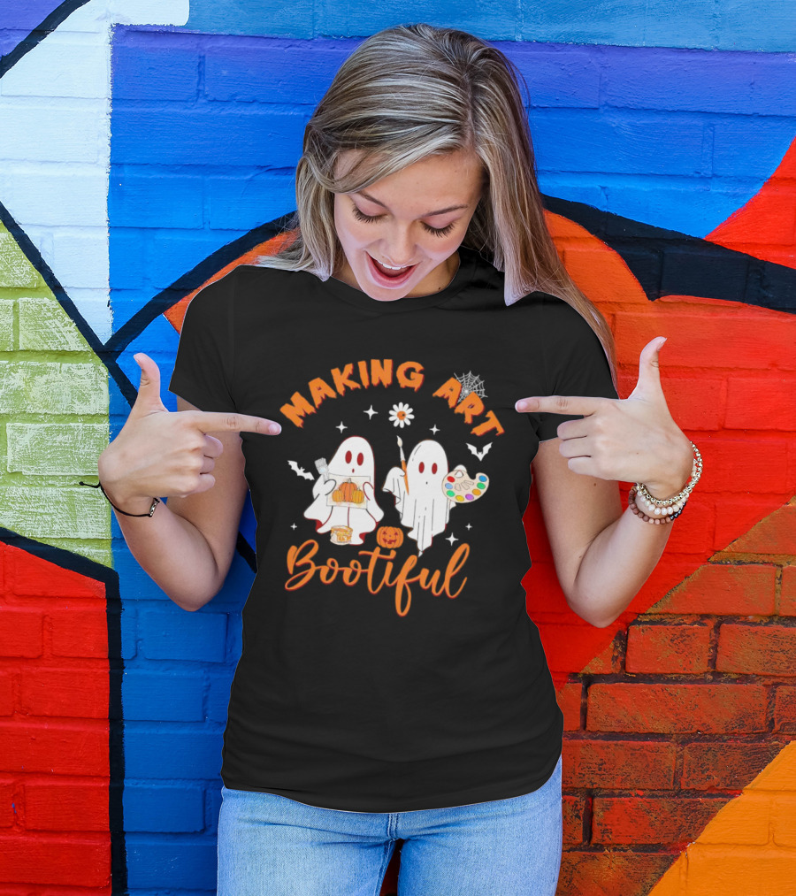 Making Art Bootiful Halloween Ghosts With Pumpkins And Paint Palette T-Shirt