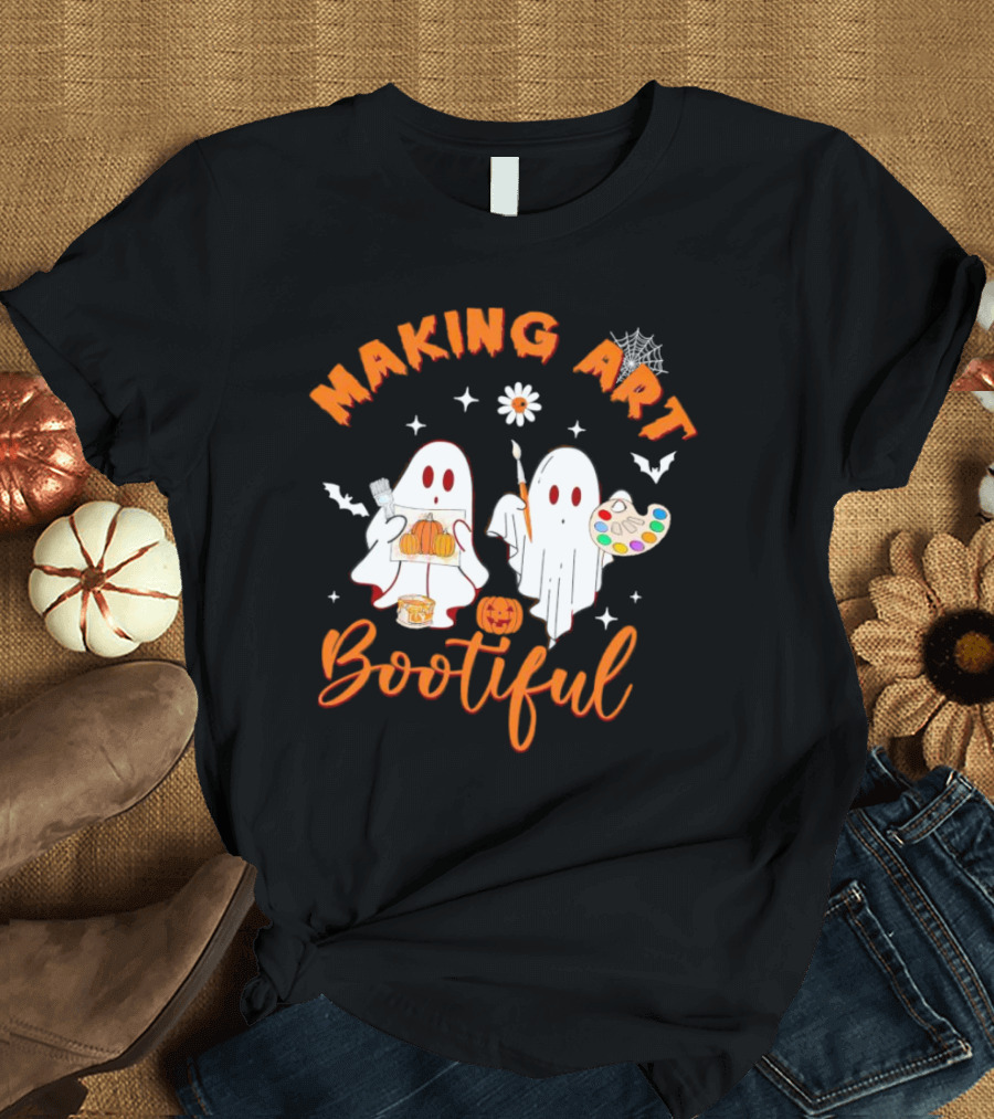 Making Art Bootiful Halloween Ghosts With Pumpkins And Paint Palette T-Shirt