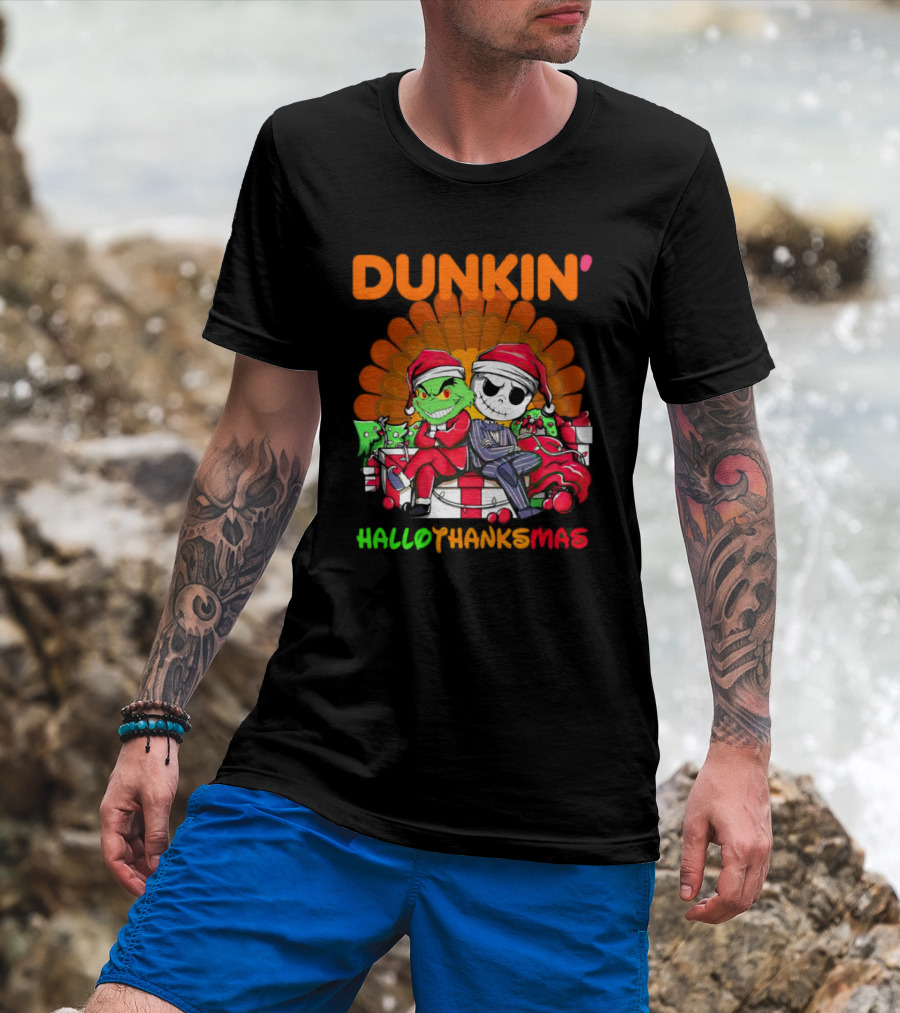 Grinch Jack Skellington Dunkin Hallo Thanks Mas T-Shirt
